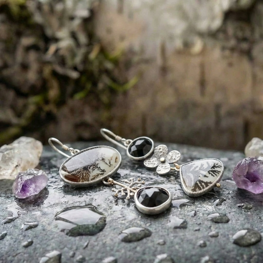 Vintage Dendritic Quartz Earrings