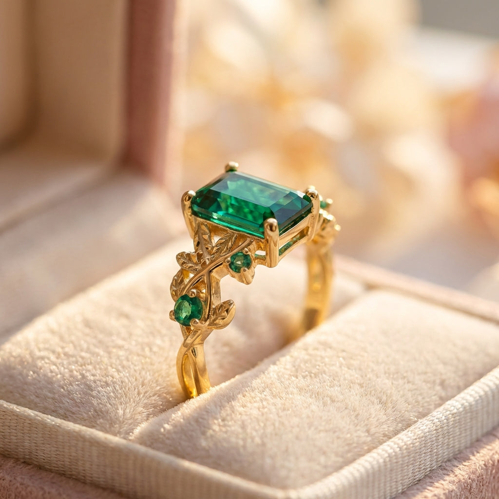Vintage Emerald Flower Ring
