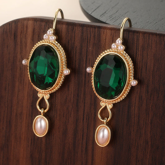 Vintage Emerald Pearl Earrings