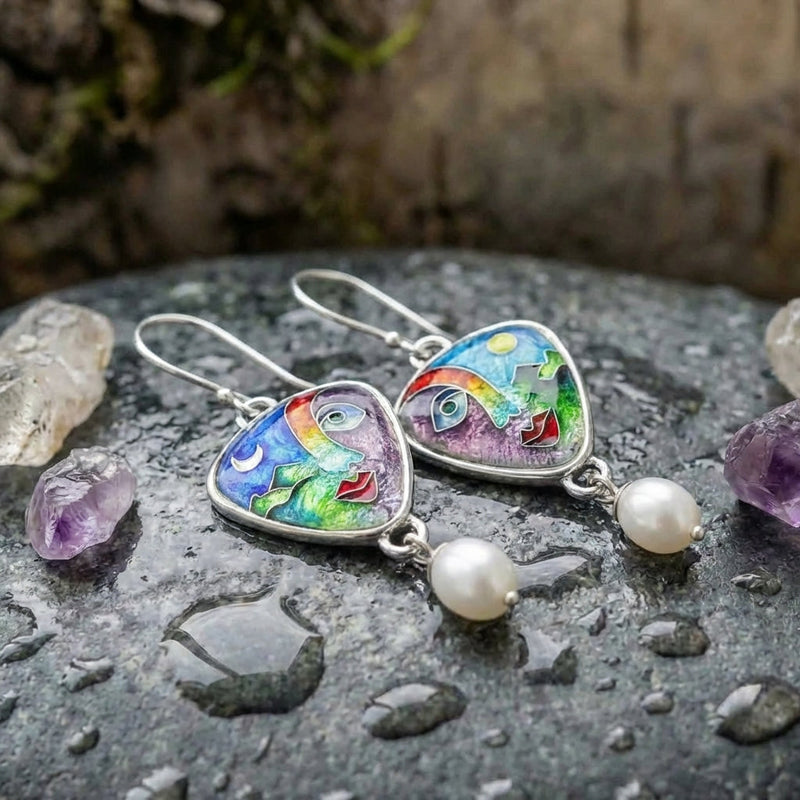 Vintage Enamel Face Earrings