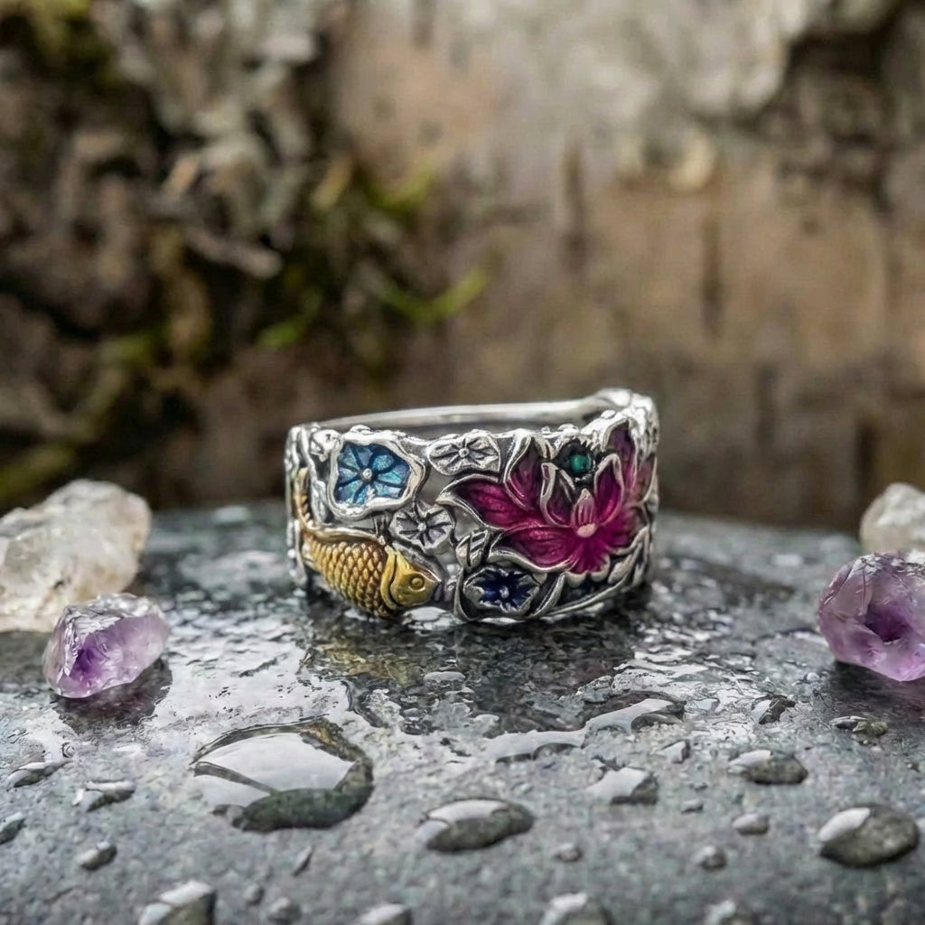 Vintage Enamel Lotus Ring