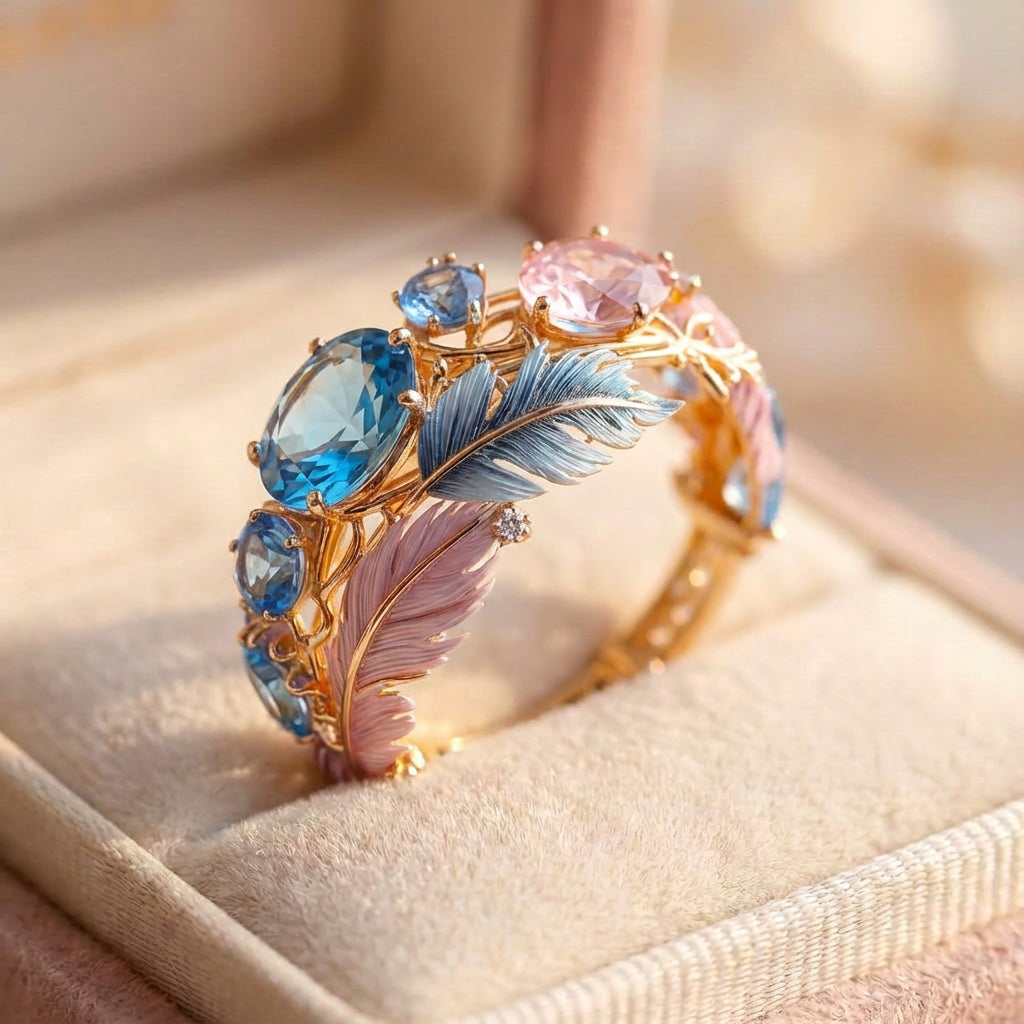 Vintage Exotic Feather Crystal Ring