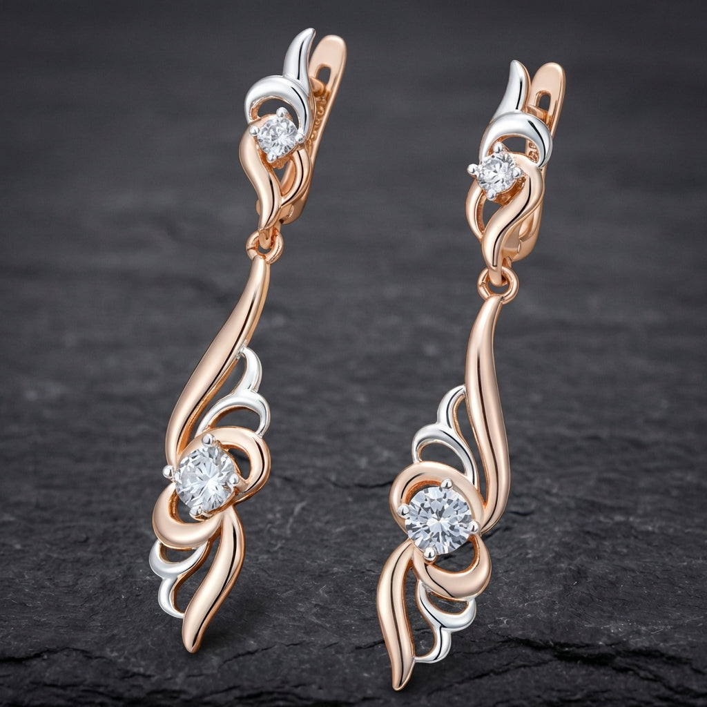 Vintage Flower Shape Drop Rose Gold Earrings