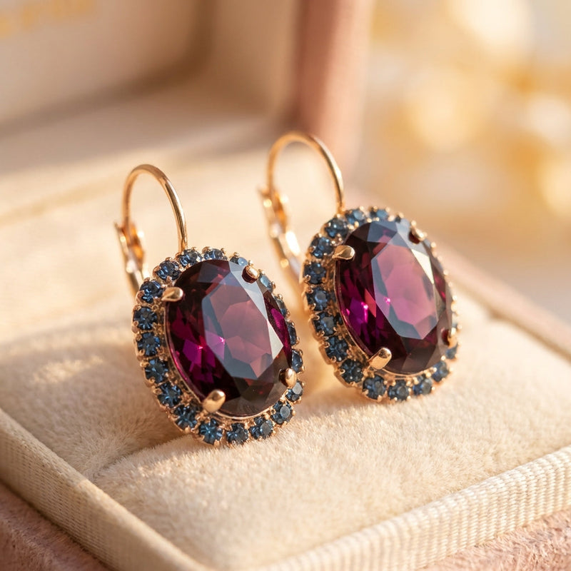Vintage Garnet Blue Zirconia Earrings