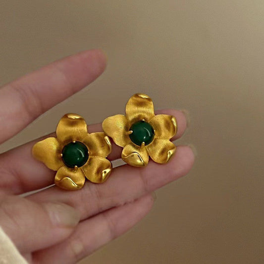 Vintage Gold Jade Earrings