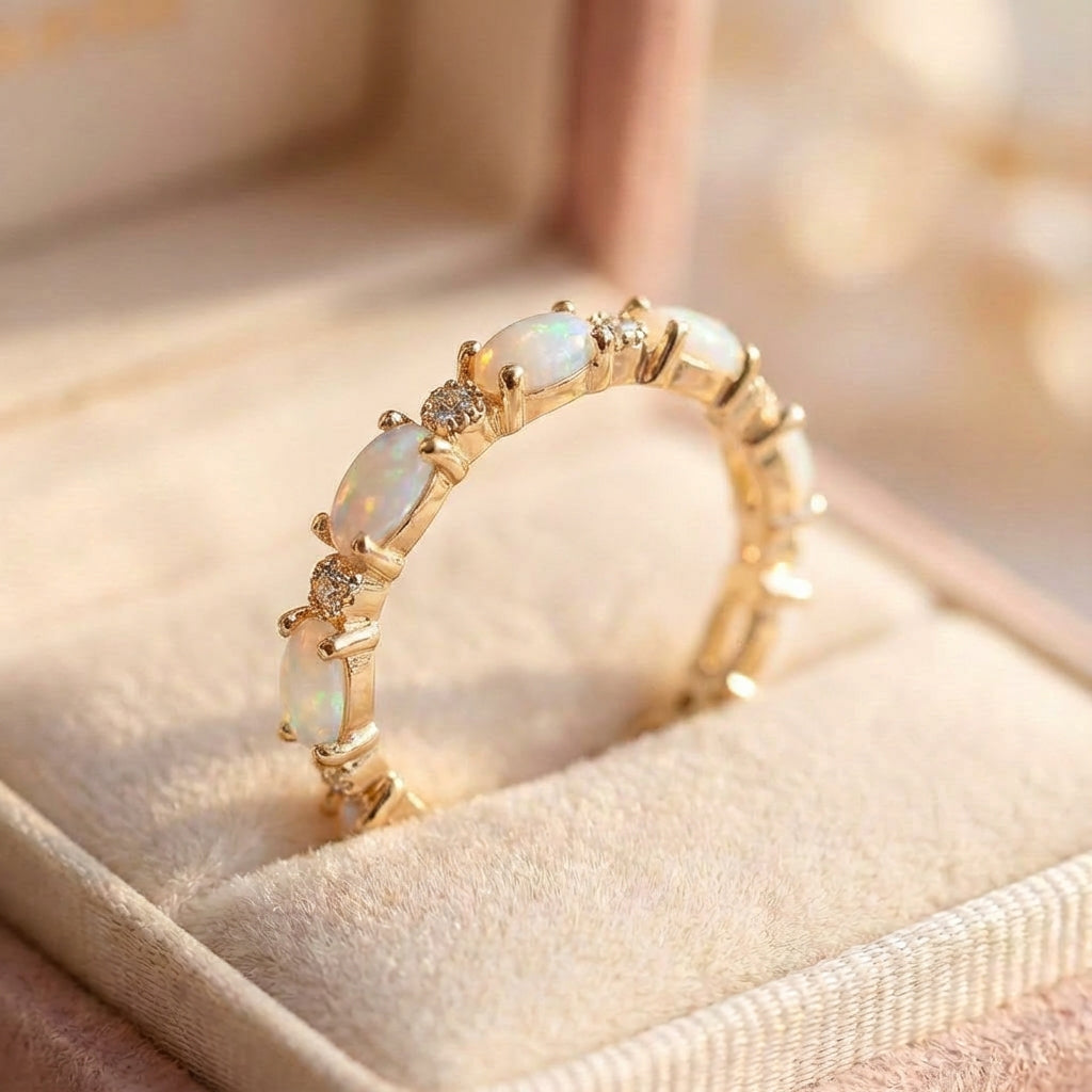 Vintage Gold Opal Eternity Ring