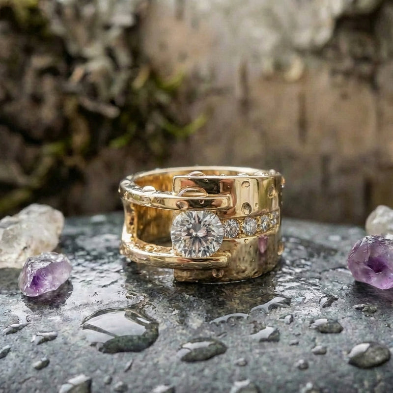 Vintage Golden Irregular Zirconia Ring