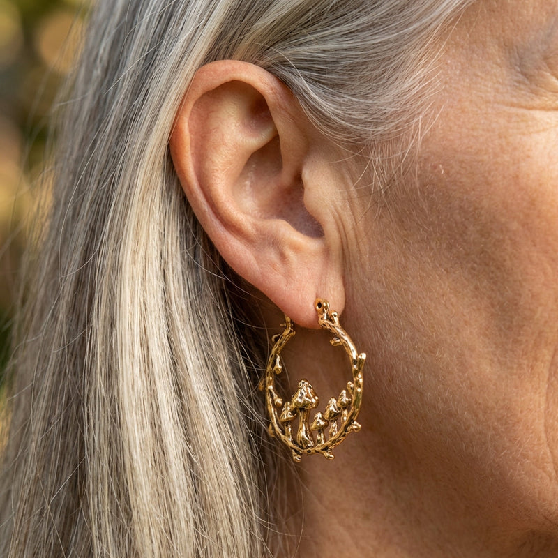 Golden Mushroom Earrings