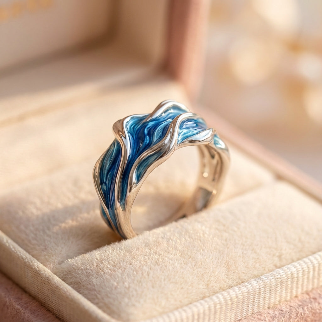 Vintage Golden Ocean Wavy Ring Sustainable Ocean Inspired Jewelry