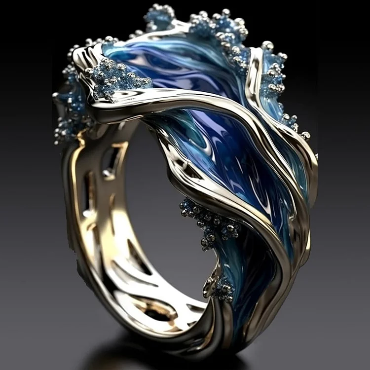 Vintage Golden Ocean Wavy Ring Sustainable Ocean Inspired