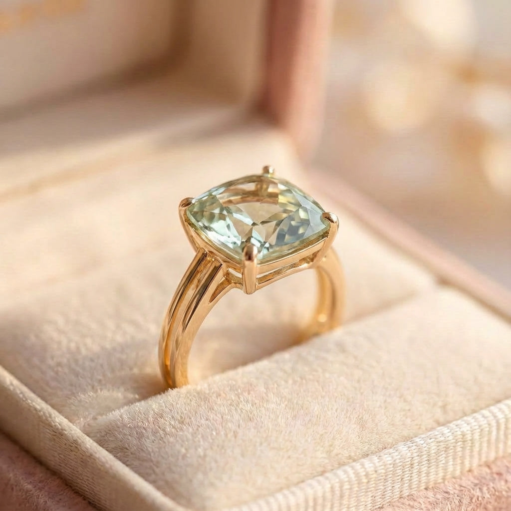 Vintage Green Cubic Glass Gold Ring