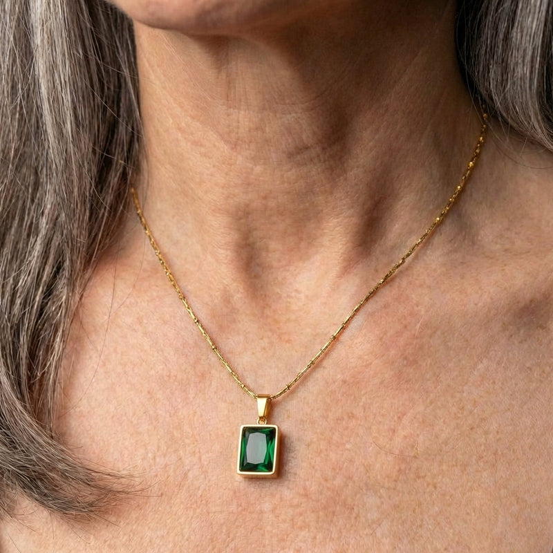 Green Cubic Zirconic Square Necklace