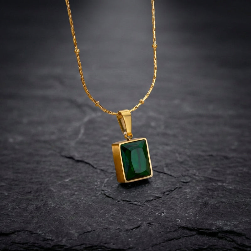 Vintage Green Cubic Zirconic Square Necklace