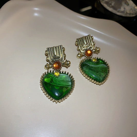 Vintage Green Heart Earrings