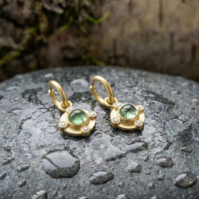 Vintage Green Zirconia Gold Earrings