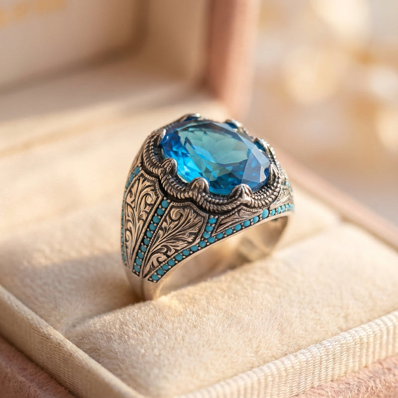 Vintage Handmade Blue Stone Silver Ring