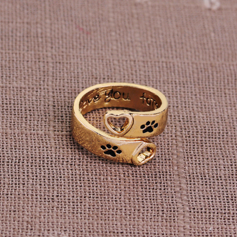 Vintage Heart Paw Ring