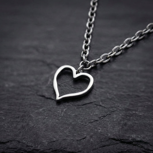 Vintage Hollow Heart Pendant Silver Necklace