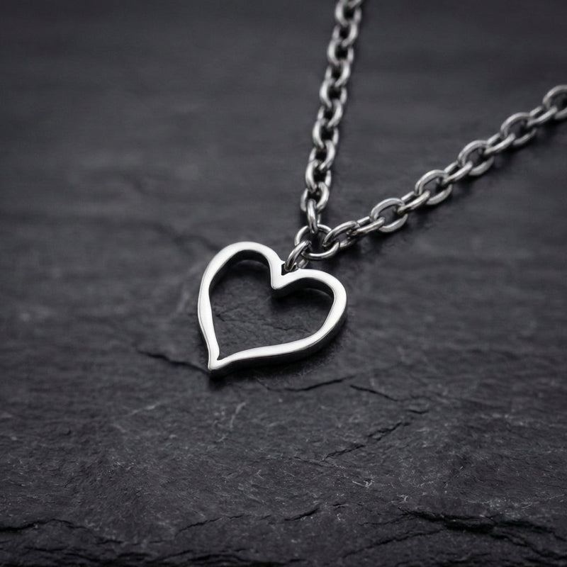 Vintage Hollow Heart Pendant Silver Necklace