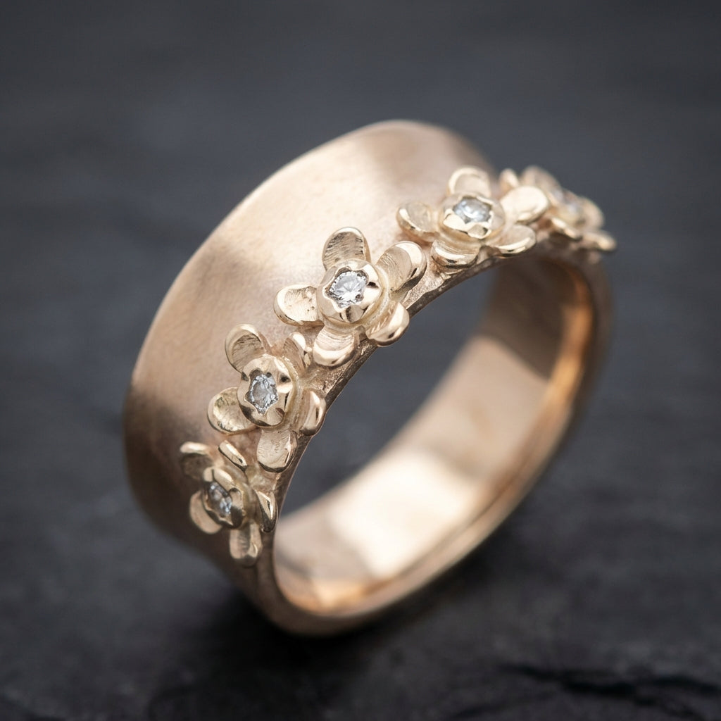 Vintage Inlaid Flower Golden Plated Ring