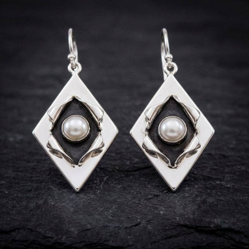 Vintage Inlaid Pearl Silver Earrings