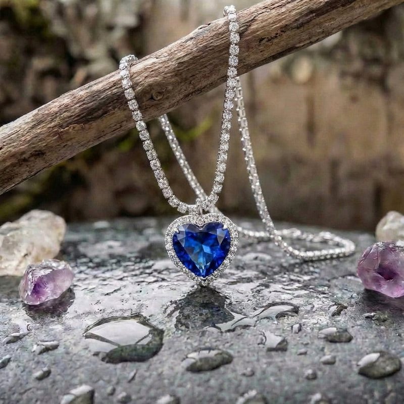 Vintage Inlaid Rhinestone Blue Stone Necklace