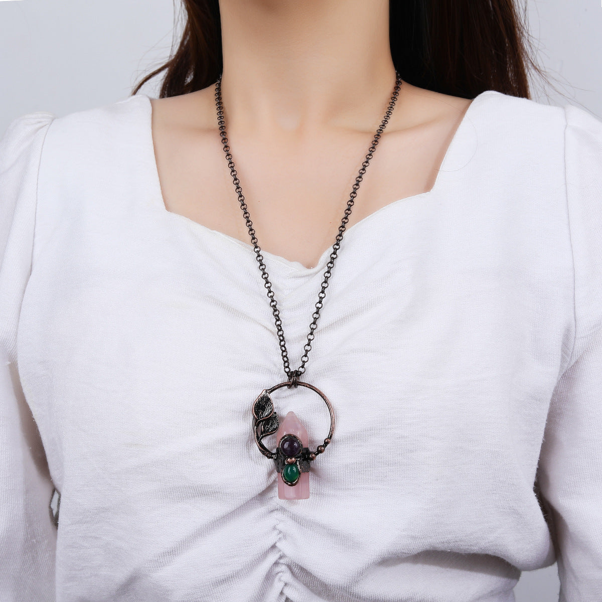 Vintage Leaf Rose Necklace