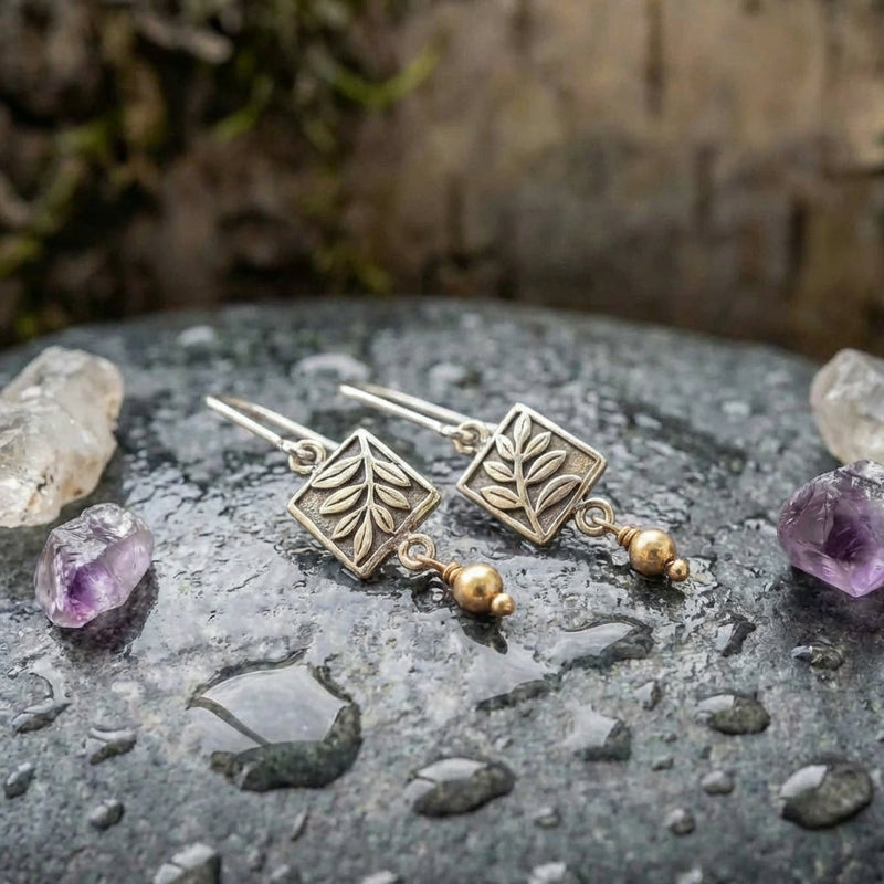 Vintage Leaf Square Earrings