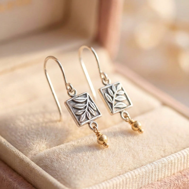Vintage Leaf Square Earrings