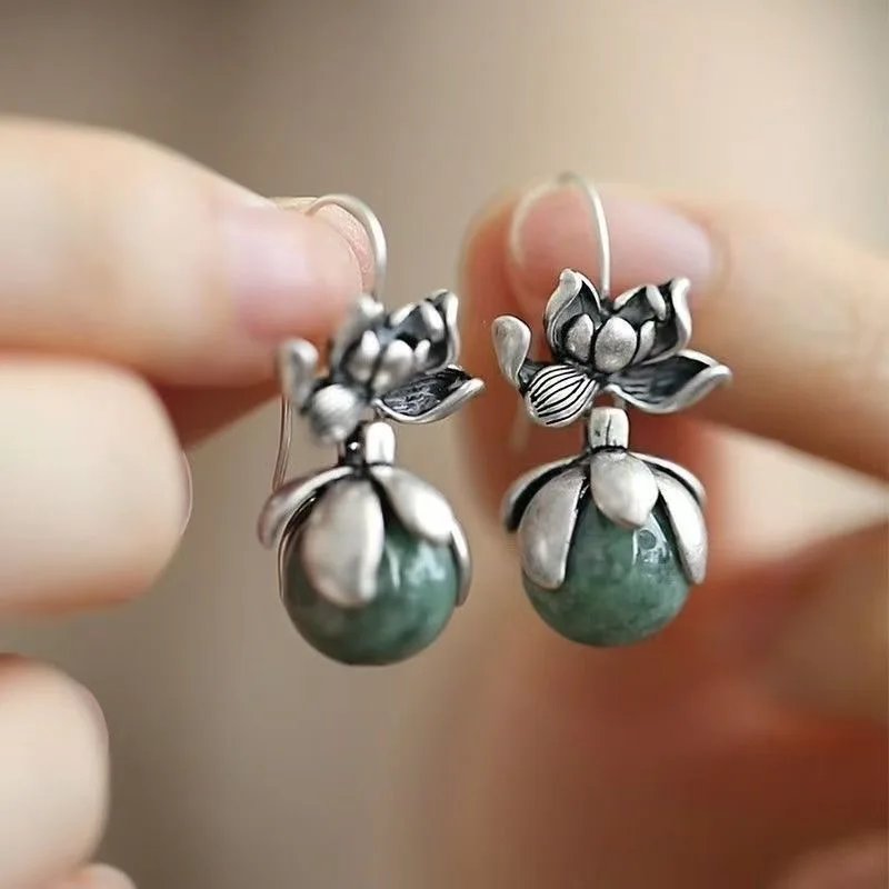 Vintage Lotus Jade Earrings