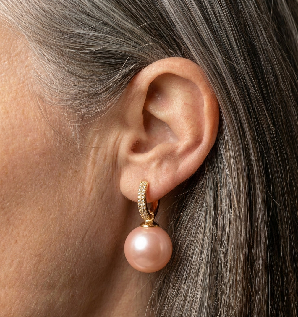 Micro Zircon Pink Pearl Earrings