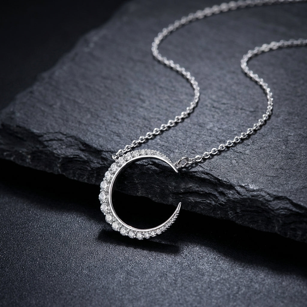 Vintage Moon Silver Necklace
