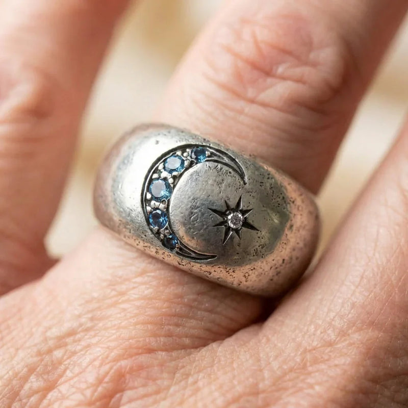 Vintage Moon Star Ring
