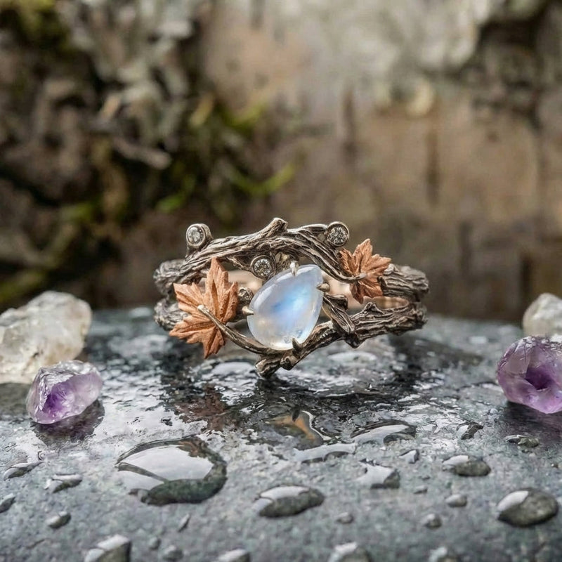 Vintage Moonstone Leaf Ring
