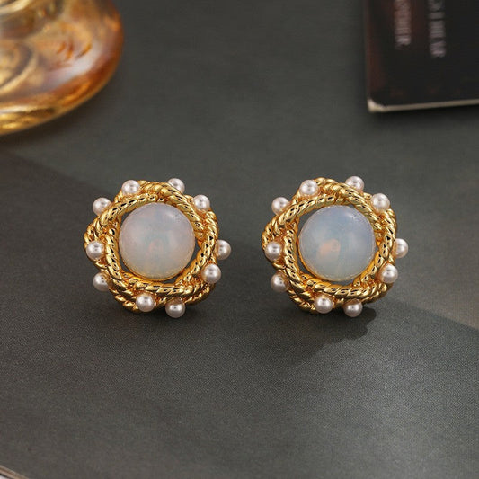 Vintage Moonstone Pearl Earrings