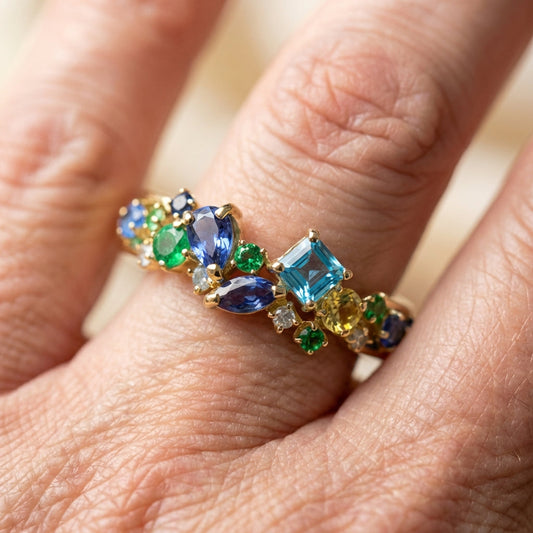 Vintage Multi Tone Gem Gold Ring