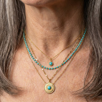 Vintage Multilayer Green Stone Pendant Necklace