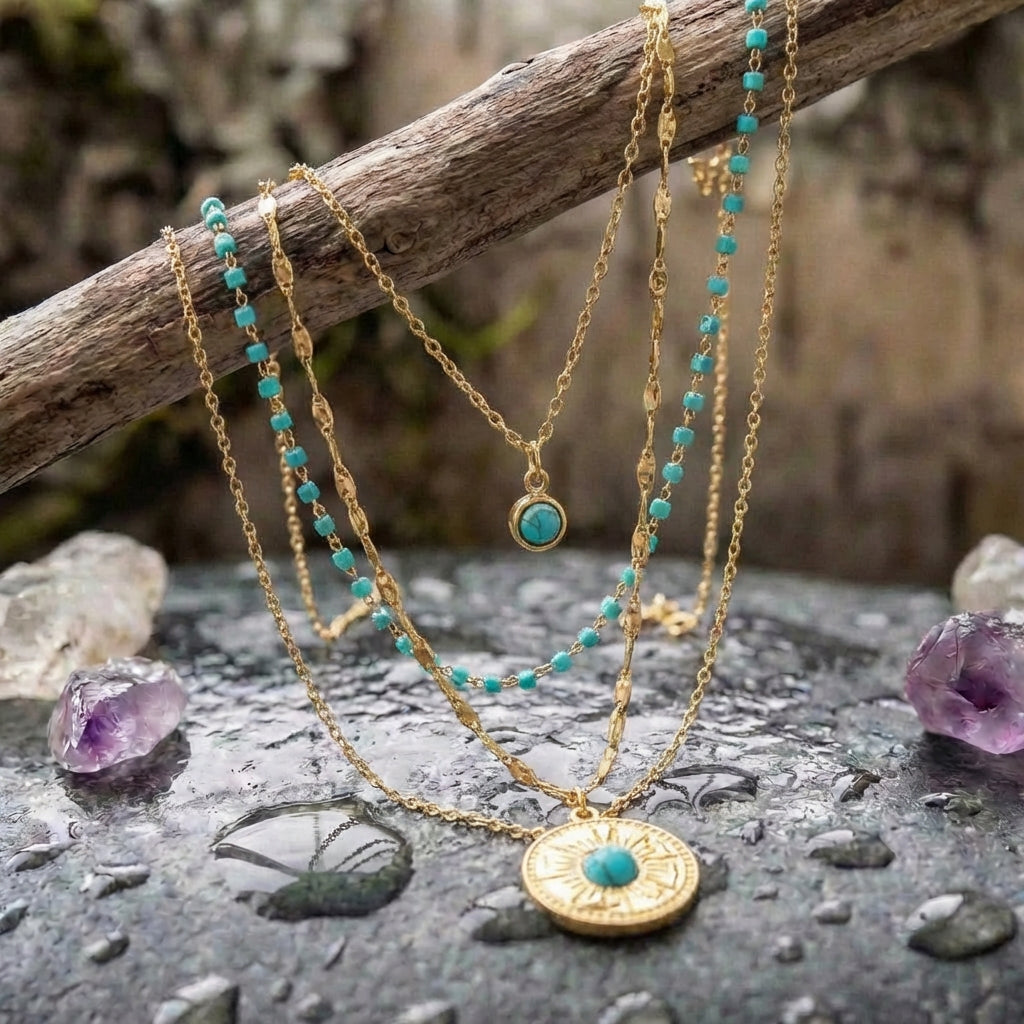 Vintage Multilayer Green Stone Pendant Necklace