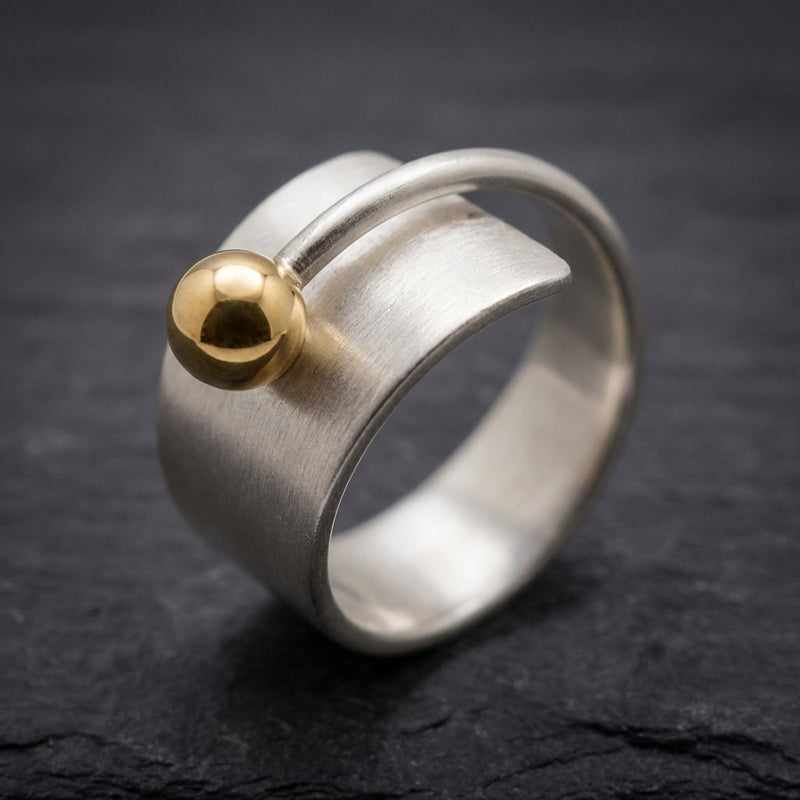 Vintage Open Gold Bead Silver Ring