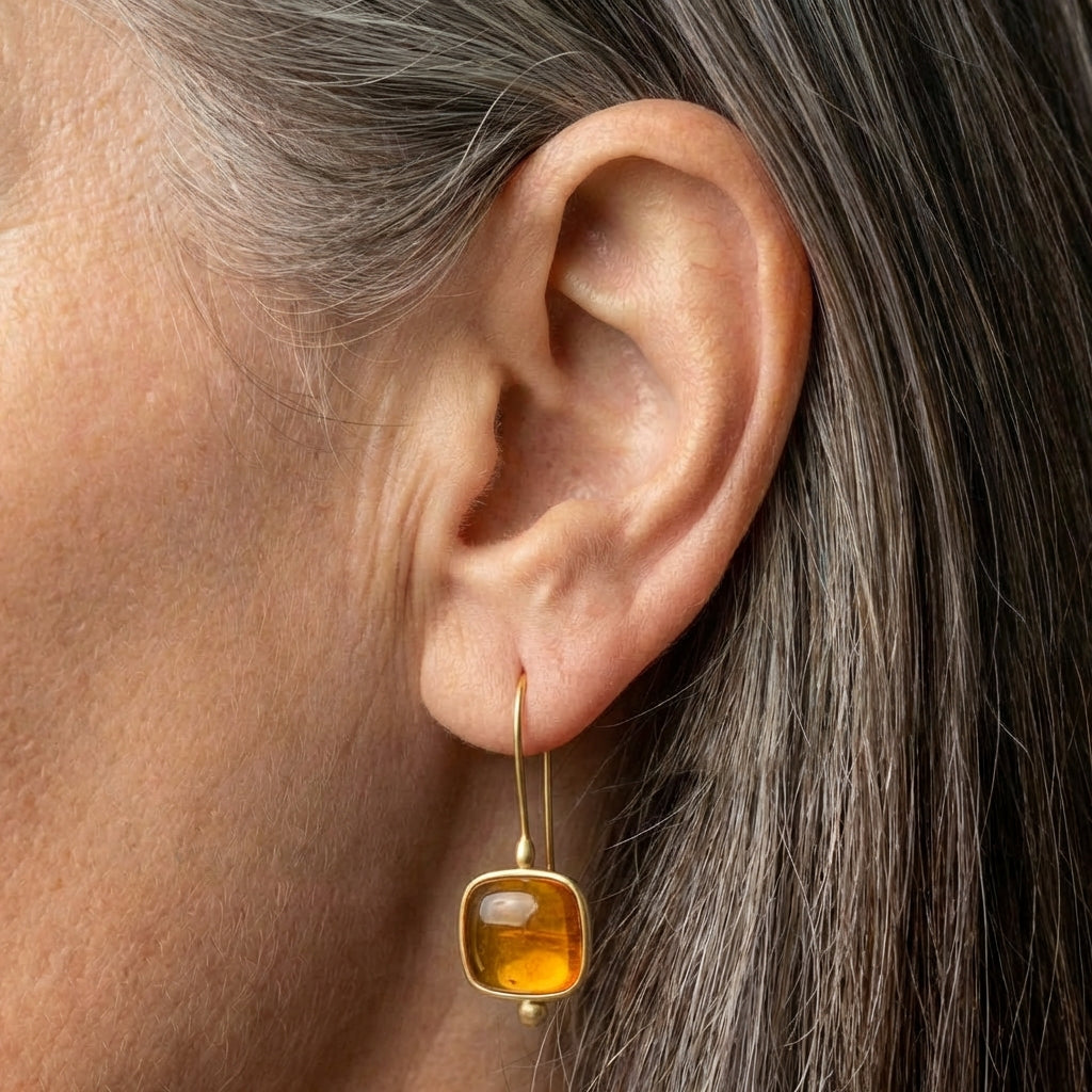 Orange Glass Gold Earrings