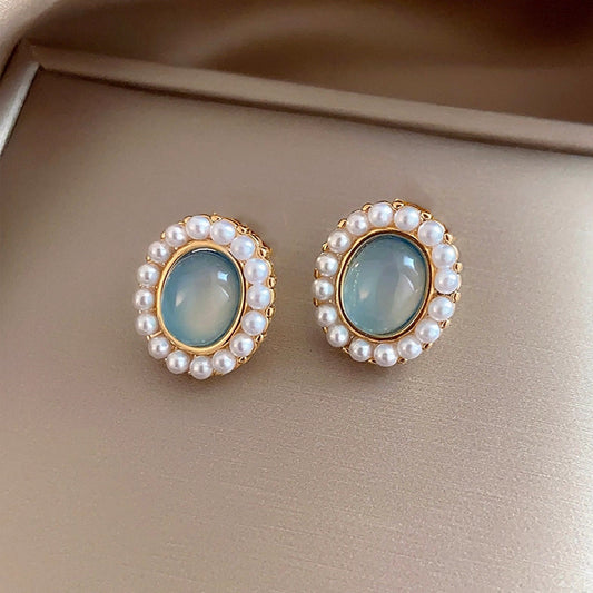 Vintage Pearl Aquamarine Earrings