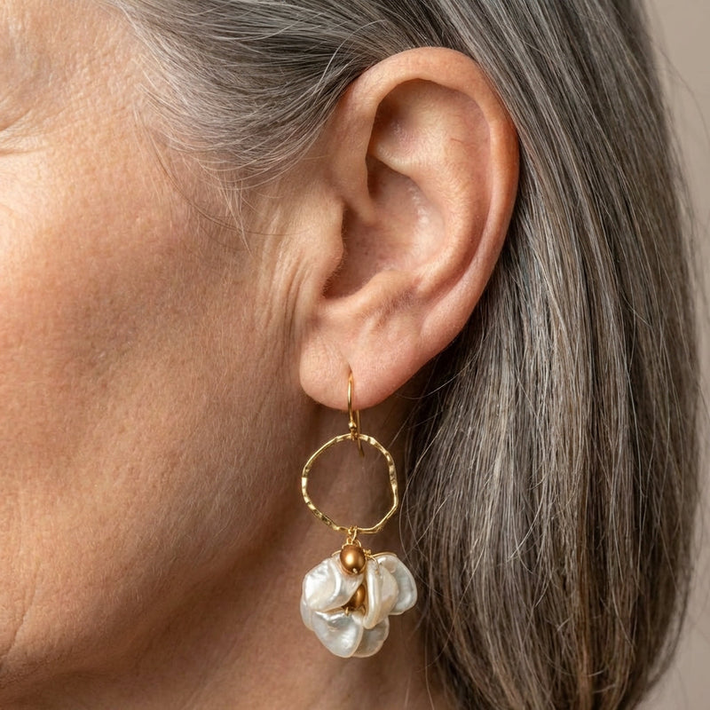 Pearl Dangling Flower Golden Earrings