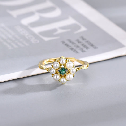 Vintage Pearl Emerald Ring