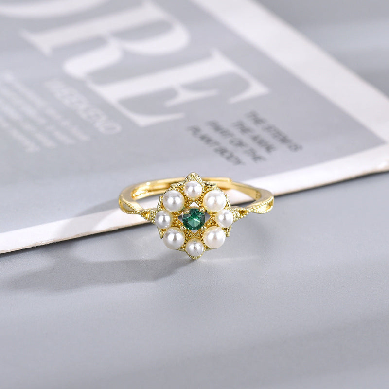 Vintage Pearl Emerald Ring