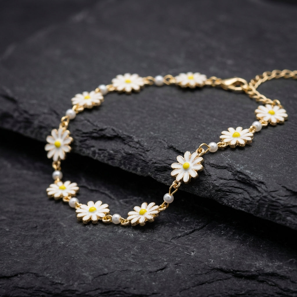 Vintage Pearl Gold White Flower Bracelet