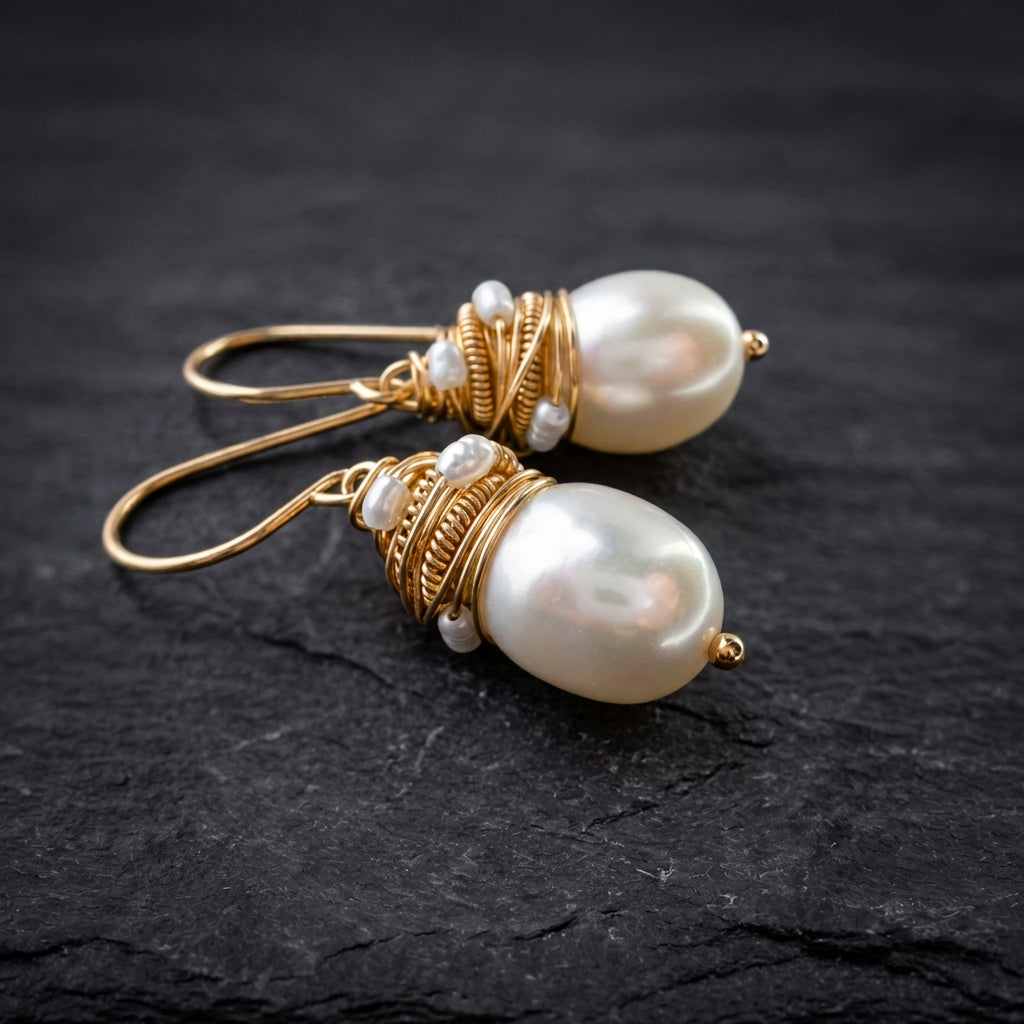 Vintage Pearl Golden Threads Earrings