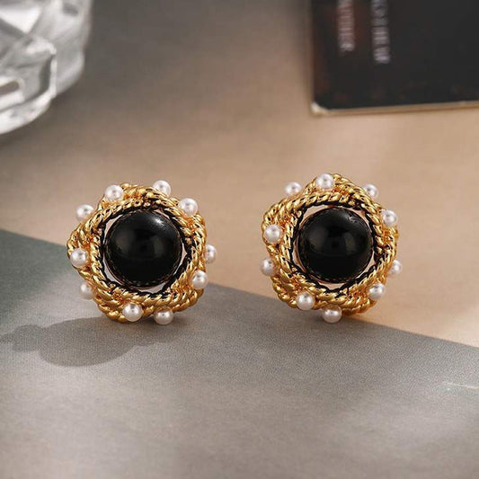Vintage Pearl Onyx Earrings