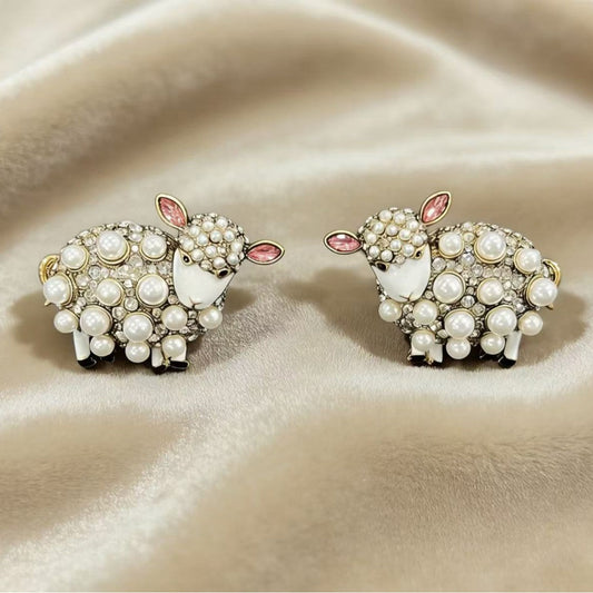 Vintage Pearl Sheep Earrings