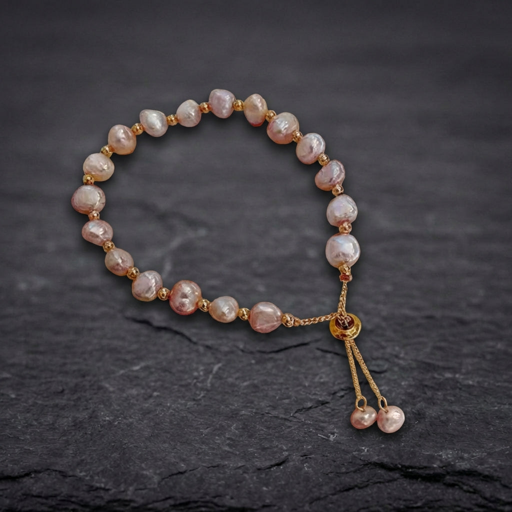 Vintage Pink Pearl Charm Wrist Bracelet