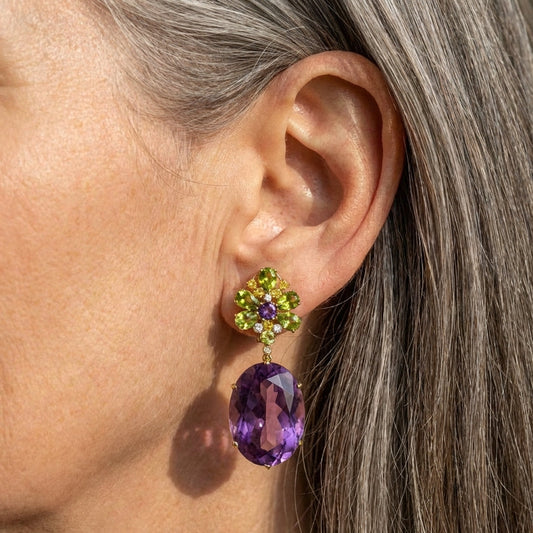 Purple Glass Green Earrings